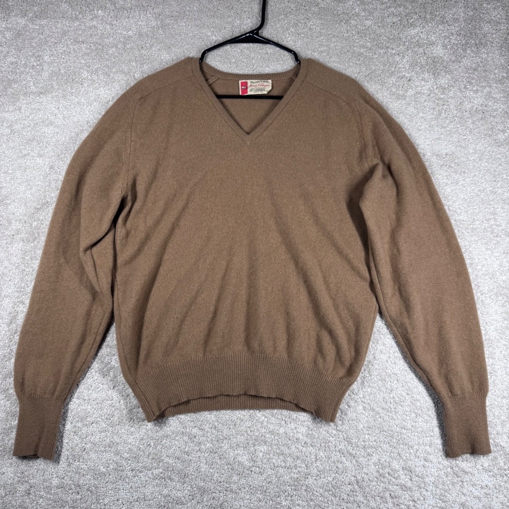 Puritan Gary Player Mens‎ Cashmere Lambswool V-Neck Sweater Brown Vintage USA M